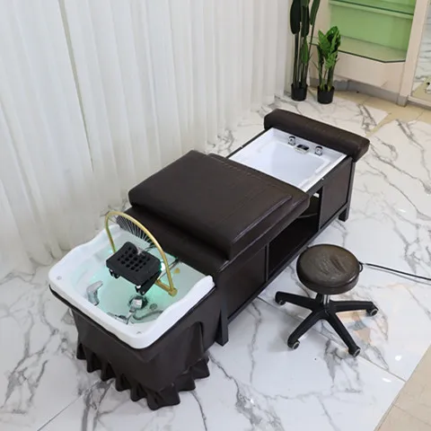 Luxury Thai Head Spa Lay Down Washing Hair Chair Salon Massage Shampoo Tables Bed With Water Circulation Steamer