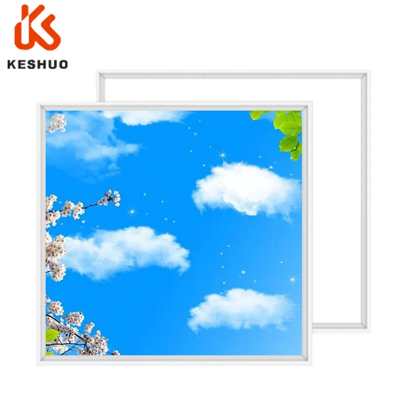 KESHUO Skylight blue sky clouds flowers, trees, clouds recessed 600x600mm decorative led ceiling panel light,decorative plate le