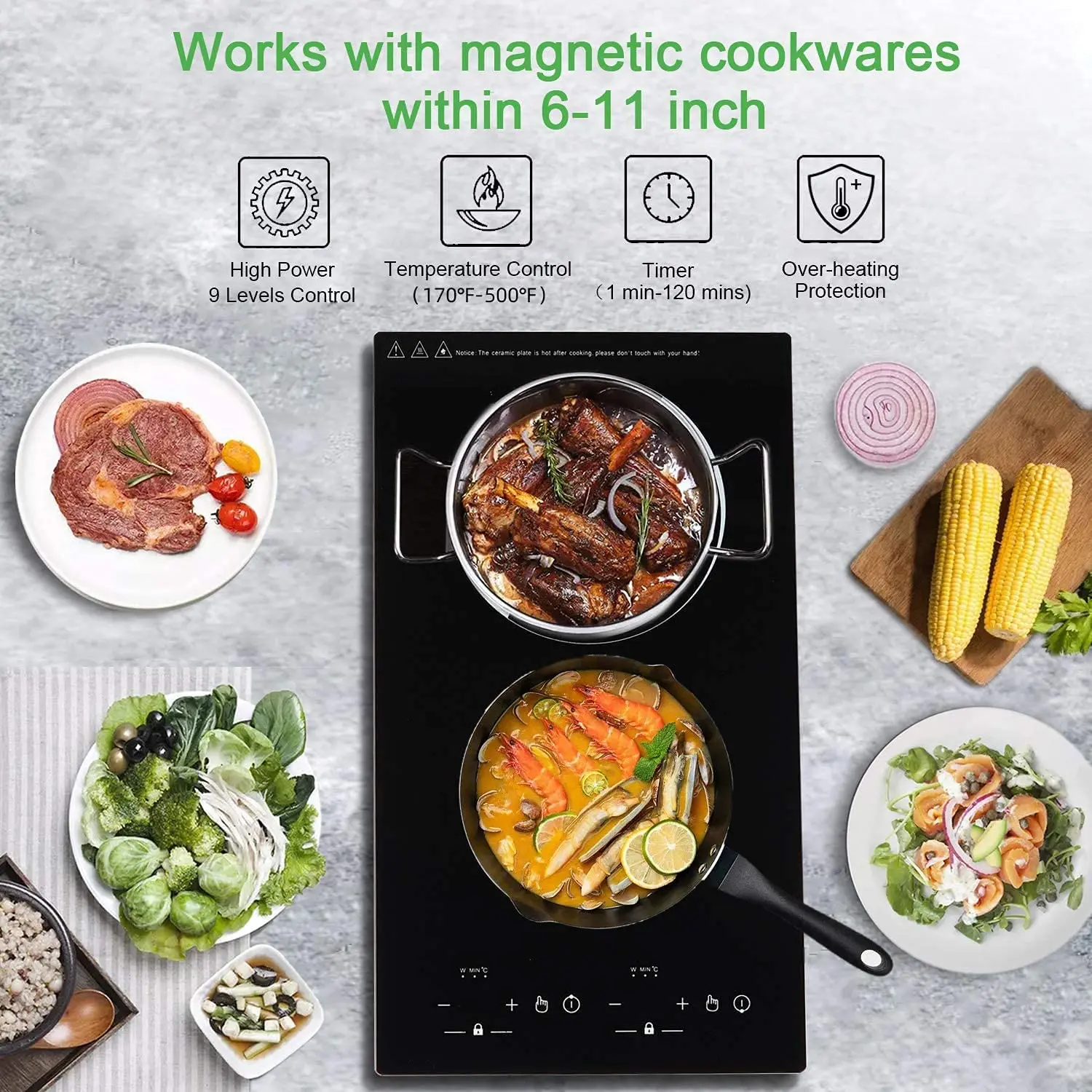 Integrated Stove Double Hobs 2 Hot Plate Induction Cooker Commercial Hob 3 Bunner Induction Cooker Black Electric Touch Screen