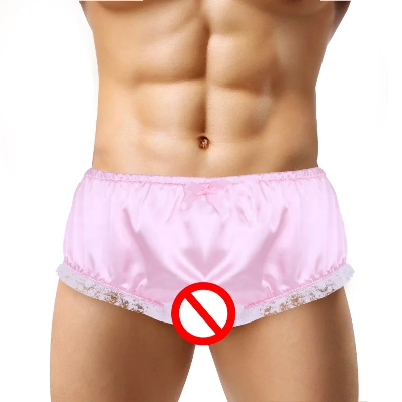 
Mens Lingerie Soft Shiny Ruffled Lace Trim Open Crotch Briefs Sissy Panties 