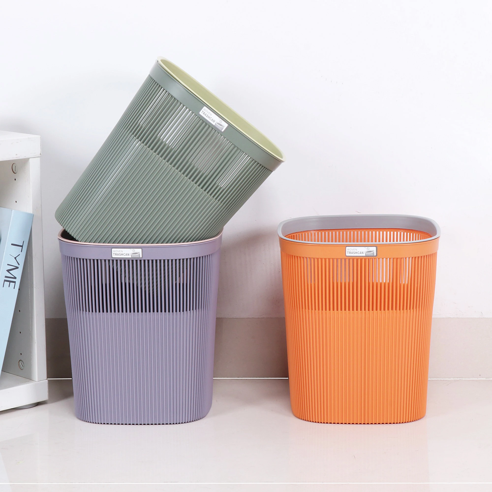 Wholesale Plastic Office Rectangular Waste Bin Wastebasket Paper Net Trash Basket Paper Basket Weaving