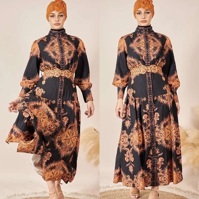 Abaya Muslim Dresses Middle East Muslim Kimono Women Islamic Clothing beading sequins Dubai Islamic Clothing Women puff sleeve