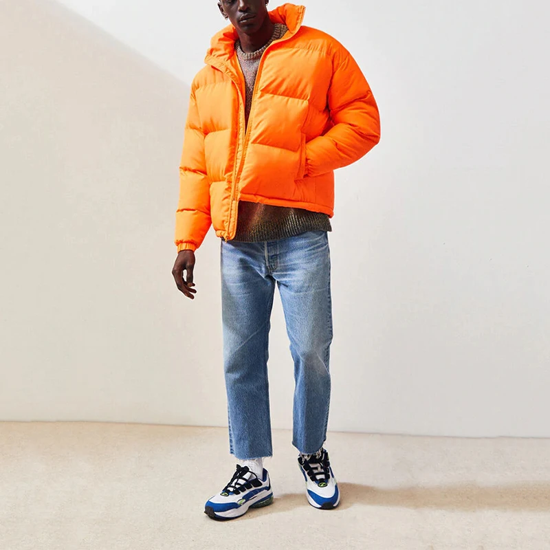  high quality mens winter down coat puffer jackets custom print orange fashion men bubble