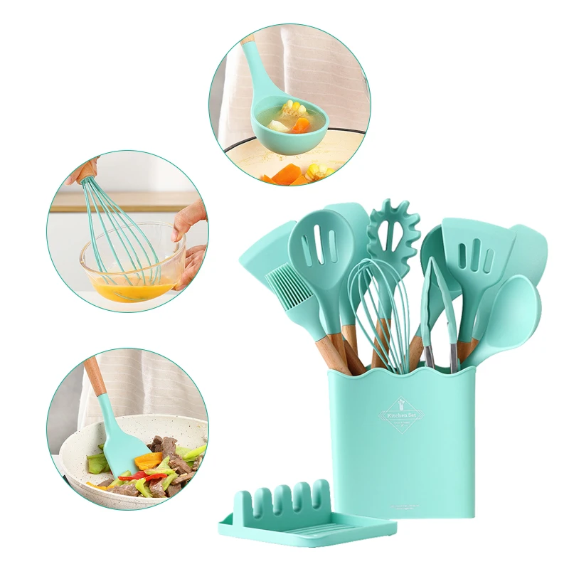 13pcs set Professional Multifunction Kitchen Appliances and Utensils Kit With Storage Basket Stand