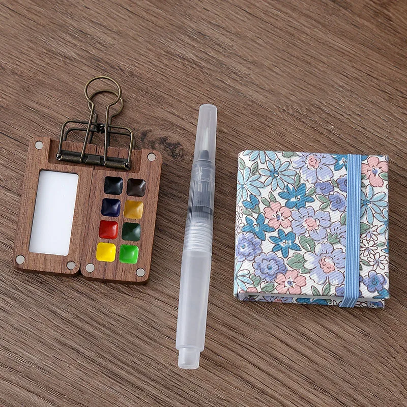 XinyiArt 8 Grids Mini Pocket Watercolor Portable Travel Paint Palette with Brush for Making it Outdoor Sketching DIY Painting
