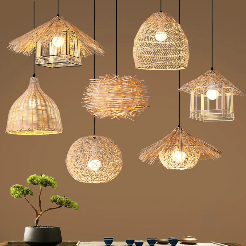 Top Quality Handmade Wicker Natural Ceiling Lantern Bamboo Pendant Shade Rattan Lamps