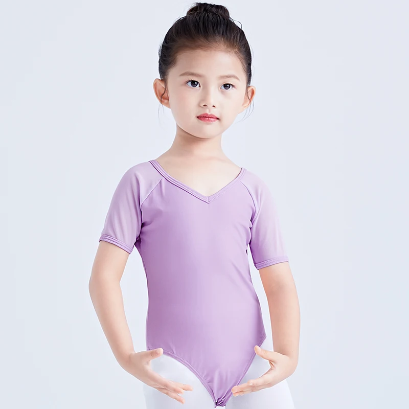 Girls Nylon Ballet Leotards Children Mesh Sleeve Elastic Dance Leotard