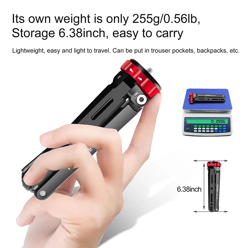 Manbily MT-01 CNC Aluminum DSLR Camera Gimbal Stabilizer Mini Small Desktop Stand Table Top Tripod with 1/4 and 3/8 Screw Mount