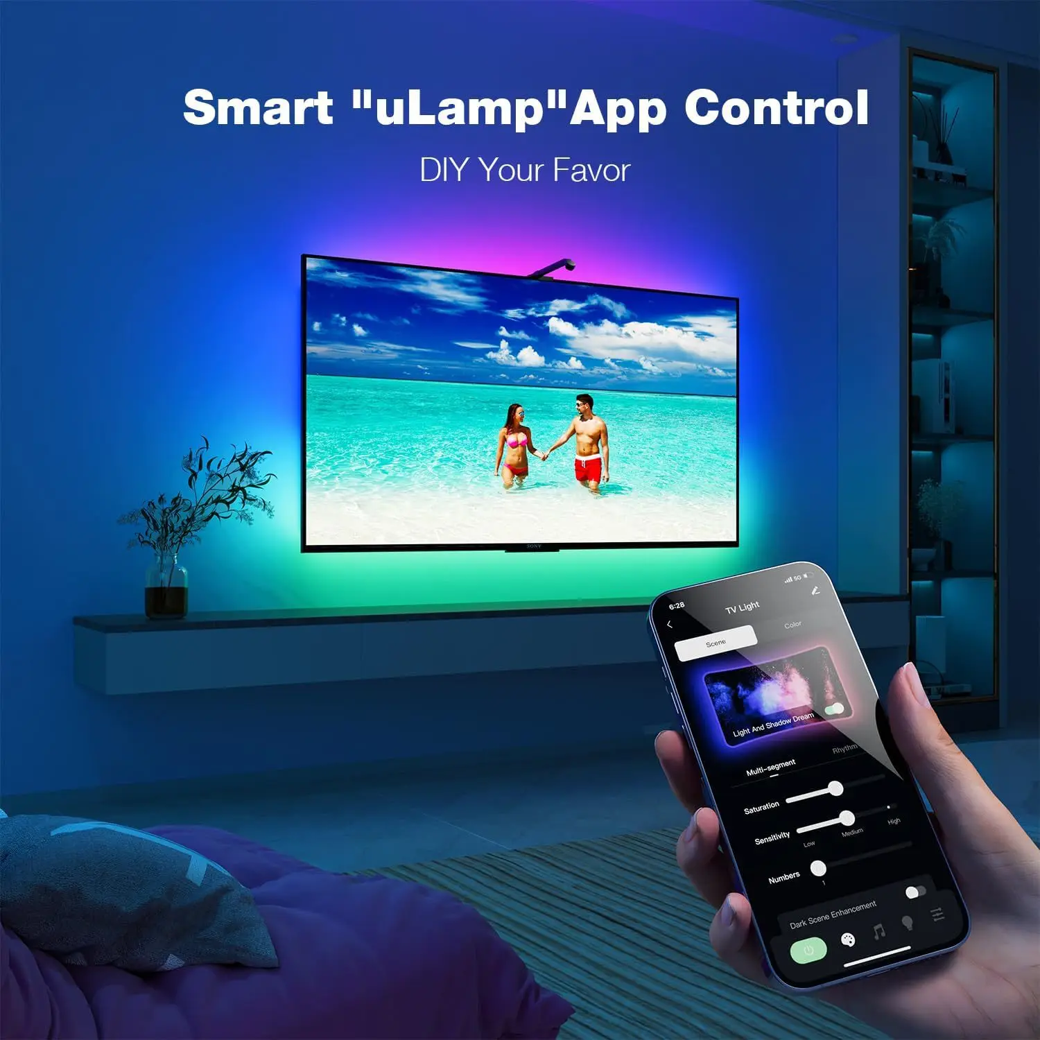 TV LED Lights Sync with Display Screen TV Backlight with AR Sensor Camera Music Sync App Control