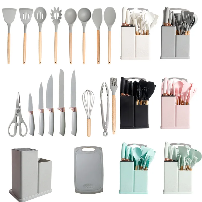Professional level multi-style multi-color silicon utensils cooking kitchen