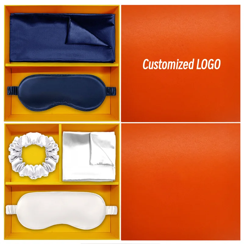 Real 100% Silk Pillowcase Set Mulberry Silk Eye Mask Blindfolds Women Silk Scrunchies Gift Set