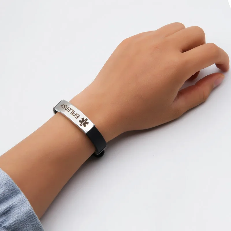Custom Engraved Medical Bracelet Silicone Adjustable Sport Name ID Identification Alert Bracelet for Men Women