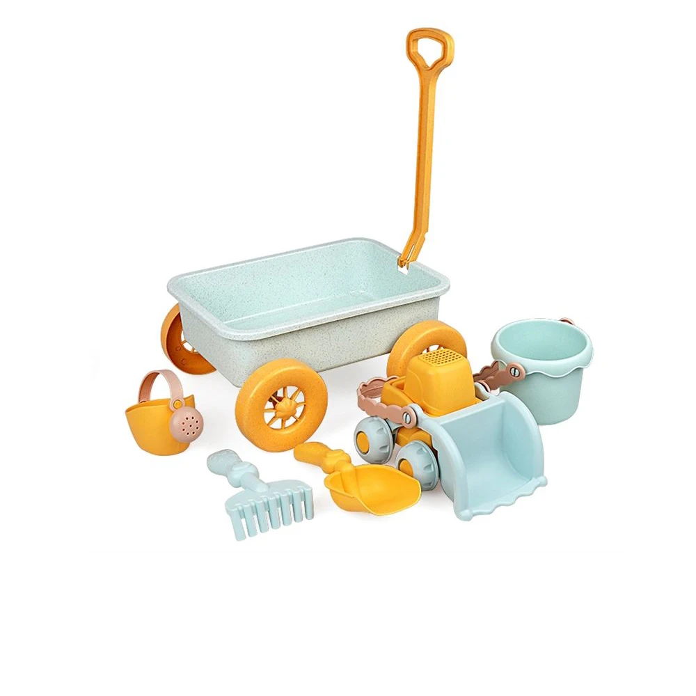 New Arrival Ins Soft Glue Beach Toy Set Hand-pulled Cart Beach Toy Tool Car Hopper Accessories Bucket Set for Kids