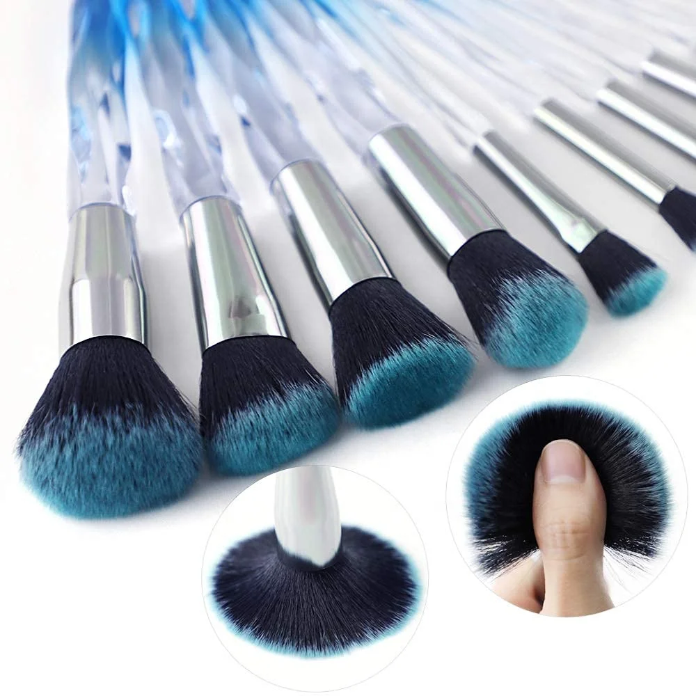 Cute crystal bling clear handle 10 pcs professional makeup brush set