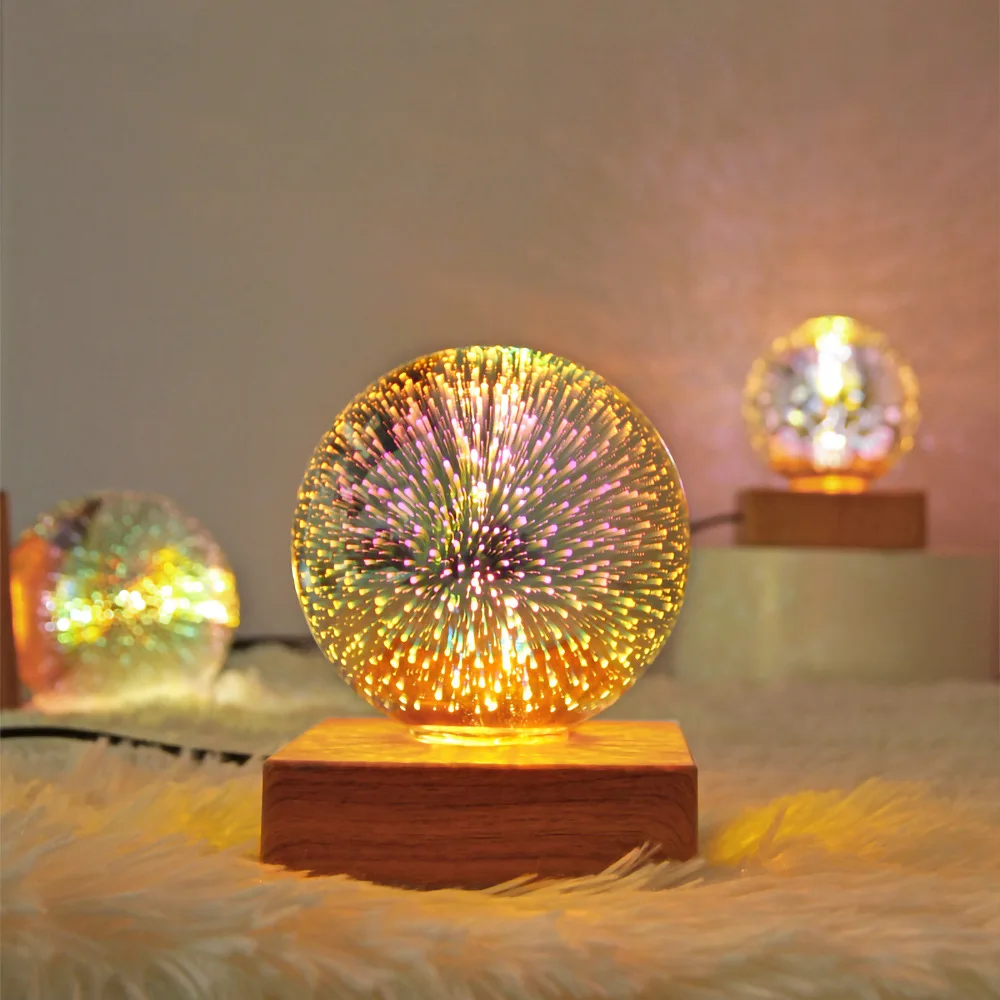 Hot selling led luminous colorful star effect 3D crystal glass magic ball fireworks night light lamp for room