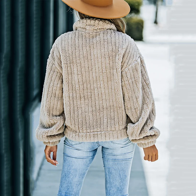 Hot Sale Casual Fashion Solid Color Fleece Button Up Women Winter Coats For Ladies