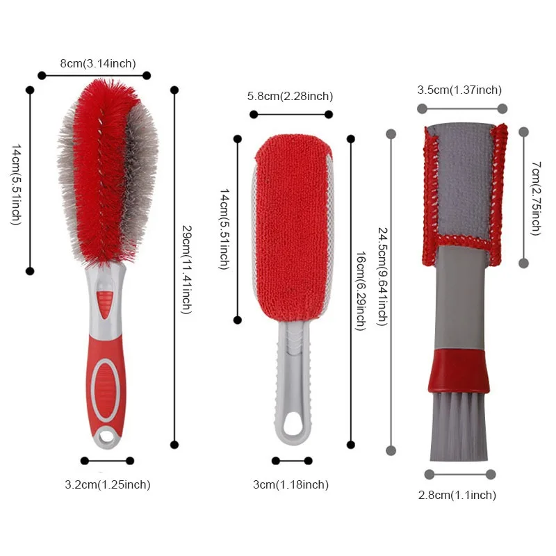 SEAMETAL Hot Sell 3Pcs Car Detailing Brush Set For Cleaning Interior, Exterior Car Wash Set