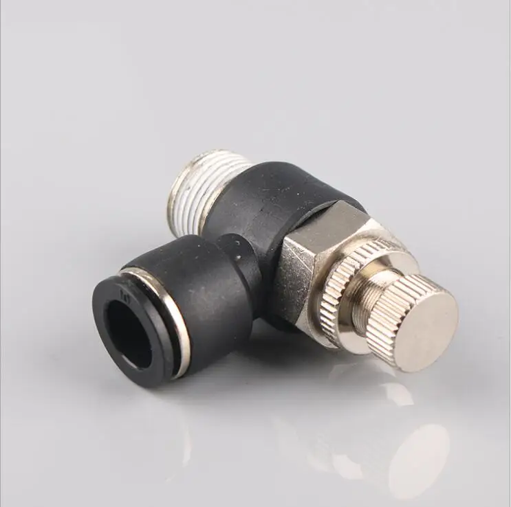 JSC Series pneumatic throttle valve plastic elbow type air flow speed control valve with one-touch fitting