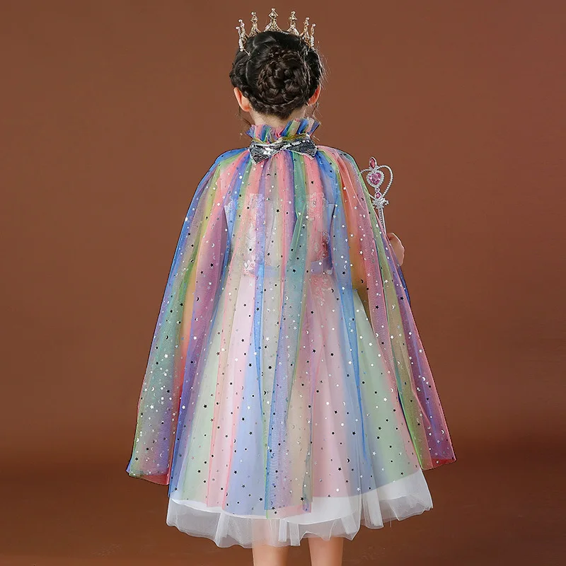 Hot sale sequin children cloak for Halloween Christmas kids girl cosplay tulle long cape
