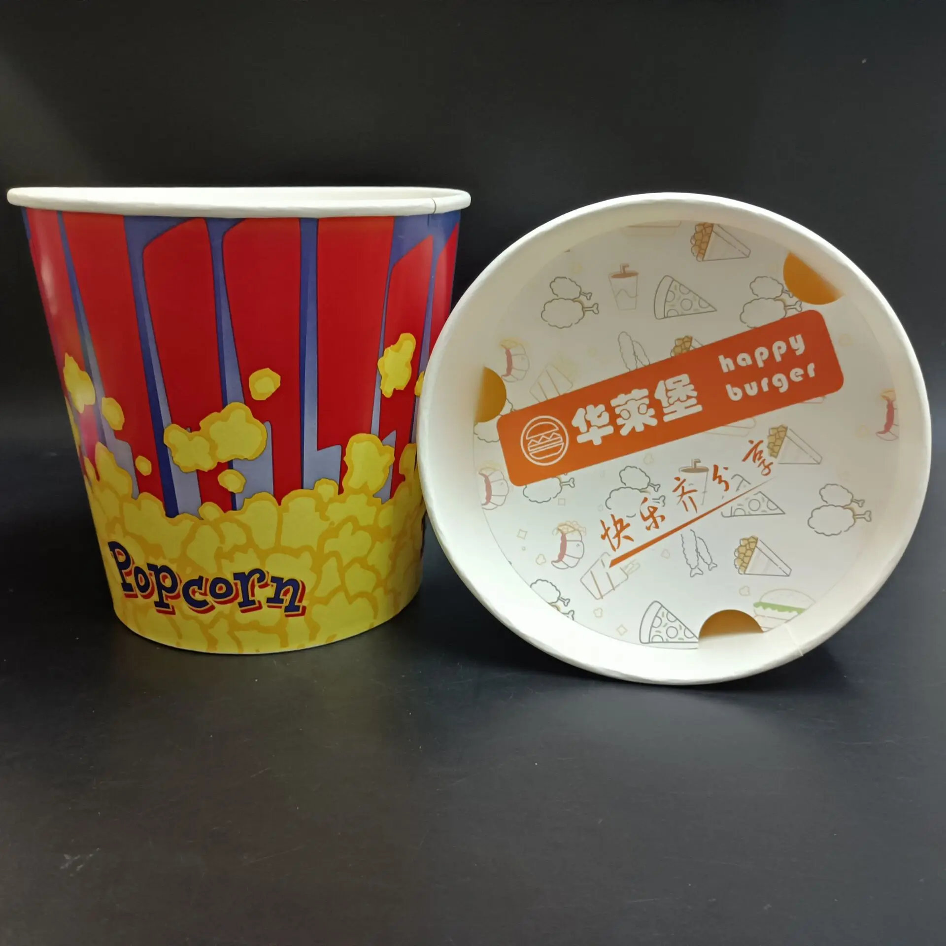 SP2757 High Quality Popcorn Paper Barrel Large Capacity Single Wall Disposable Fried Food Shop with Matt Lamination Paper Cover