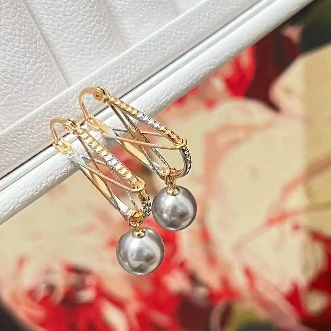 Two Tone X Ear Buckle 10MM Round Imitation Tahiti Crystal Pearl Earrings Special Price 1 Pair
