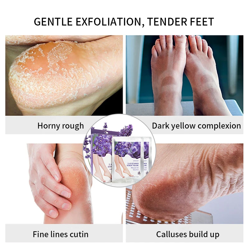 Boxed Pack(2 pairs) feet peel mask High effective Pure Natural Lavender Collagen Feet Care feet warmer exfoliating foot mask