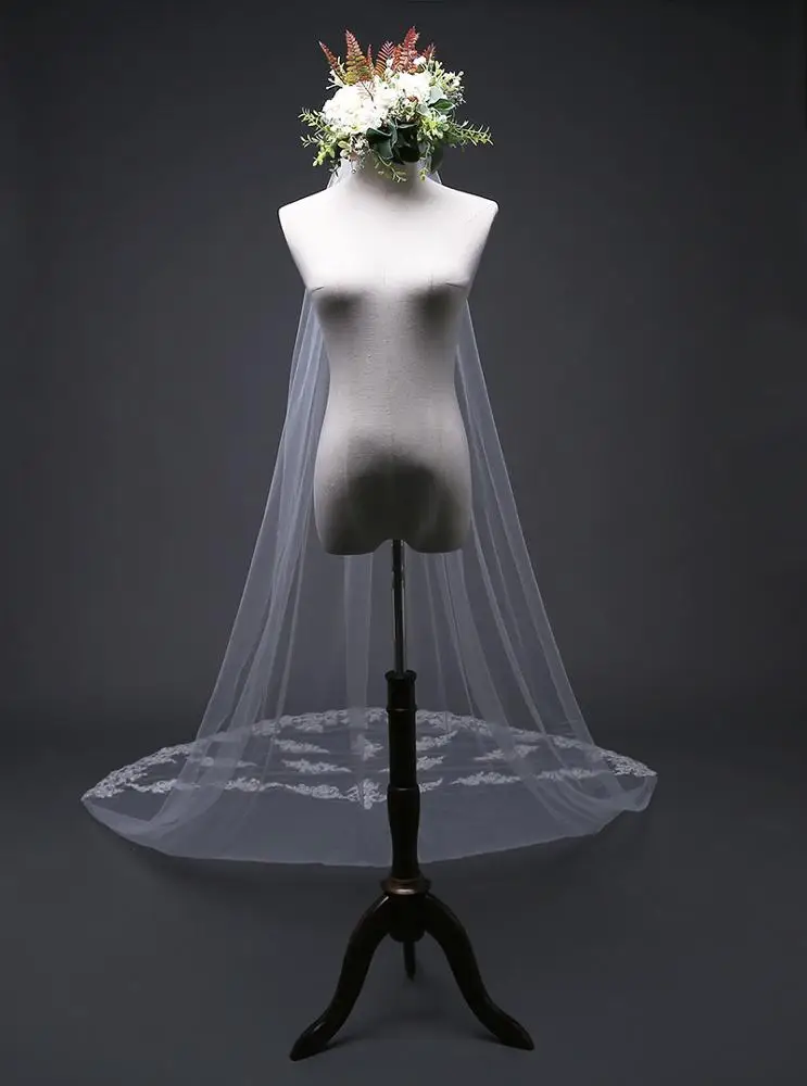 
2019 Bridal Accessories Veil Bride Use Wedding One Layer Soft Tulle Veil Creamy White Lace Bridal Veils 2019 