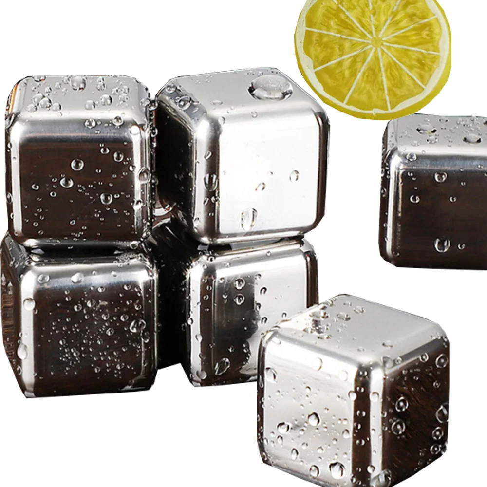 25MM Stainless Steel Chilling Cubes Reusable Metal Ice Cube Whiskey Stones for Drinks with Ice Tongs and Freezer Storage Tray