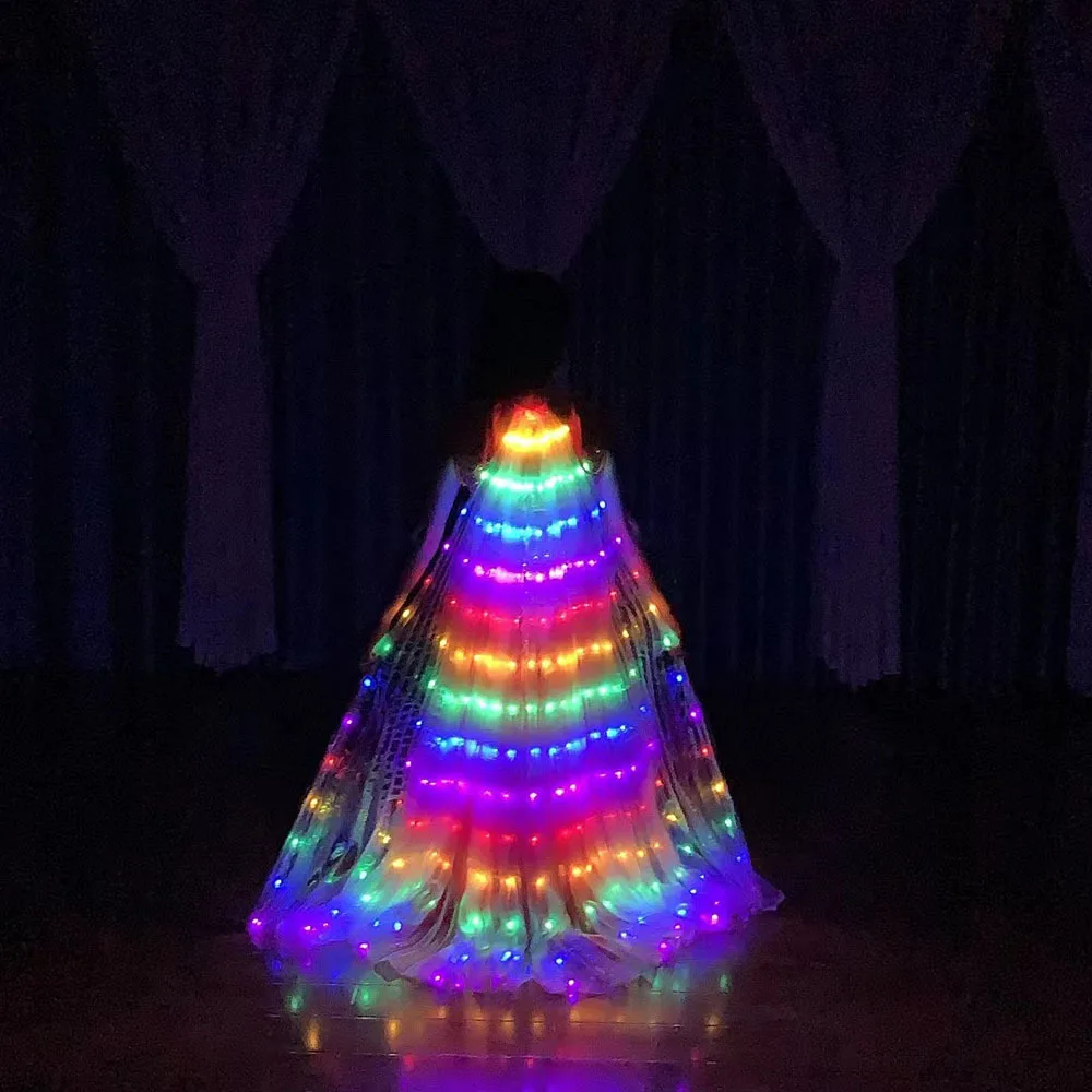 LED Isis Wings Glow Light Up Belly Dance Costumes with Sticks