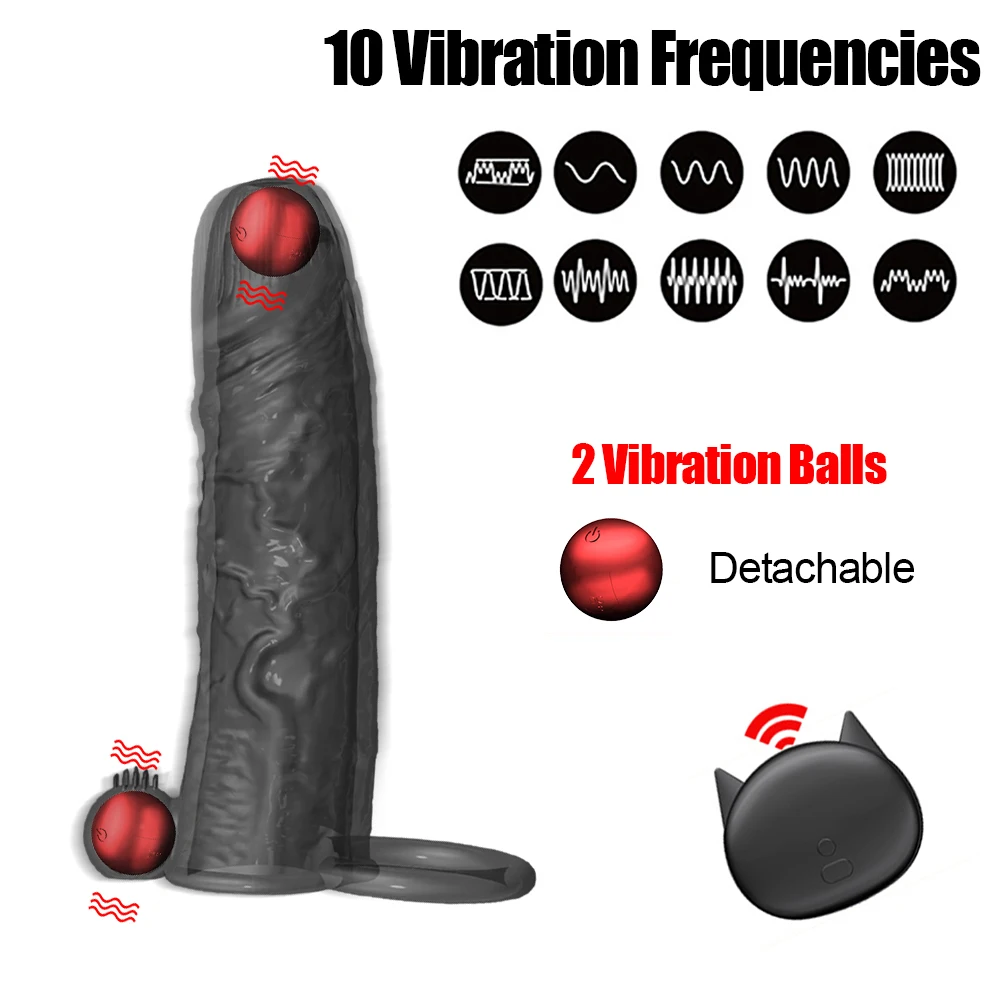 Reusable Condom Dildo Vibrator Penis Ring Sleeve Adult Sex Shop Vibrating Condom Enlargement Dildo Sleeve for Men Sex Couples