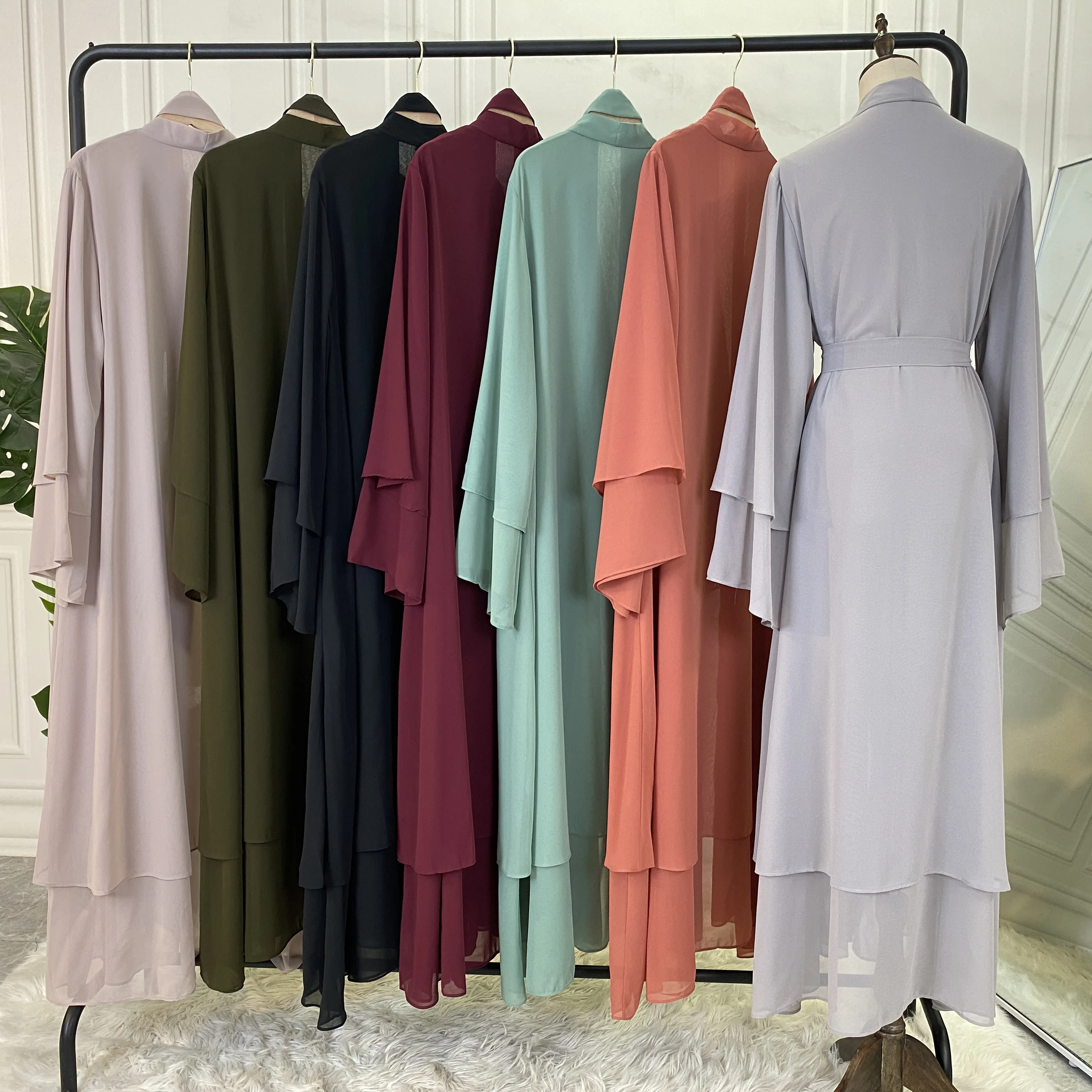 2022 Hot-sale Dubai Fashion Women Muslim Solid Long Sleeve Casual Cardigan Dress Islamic Ladies