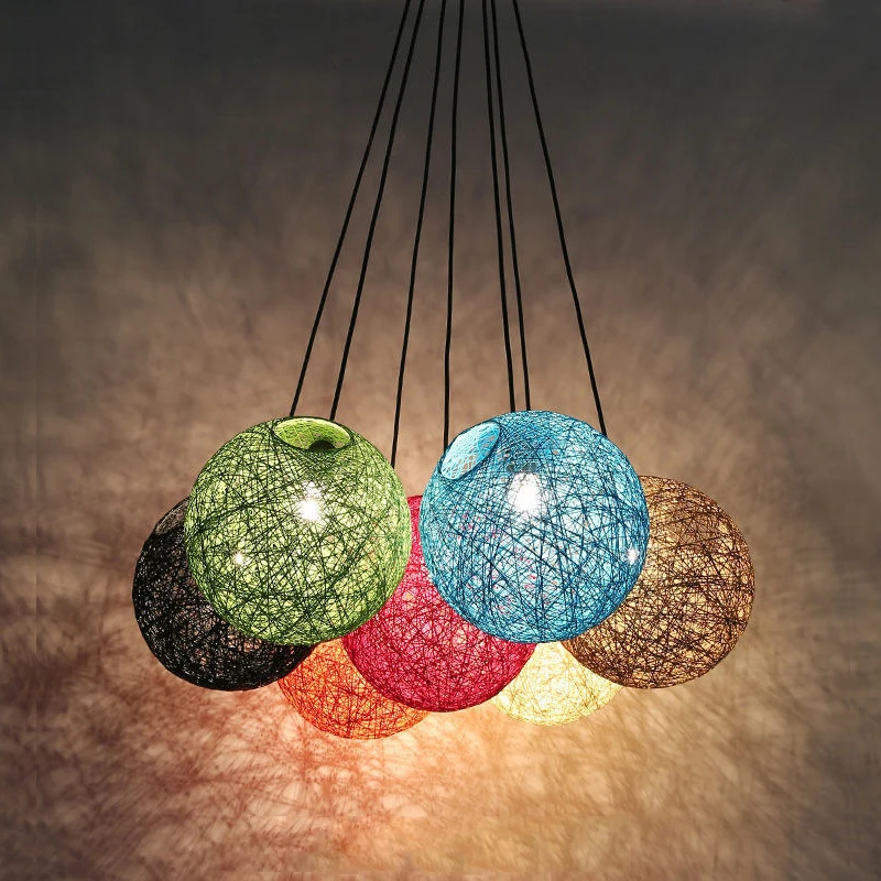 Natural Handmade Twine Rope Pendant Hanging Light Big Rattan Chandelier for Bar Pub Cafe Restaurant Art Decor