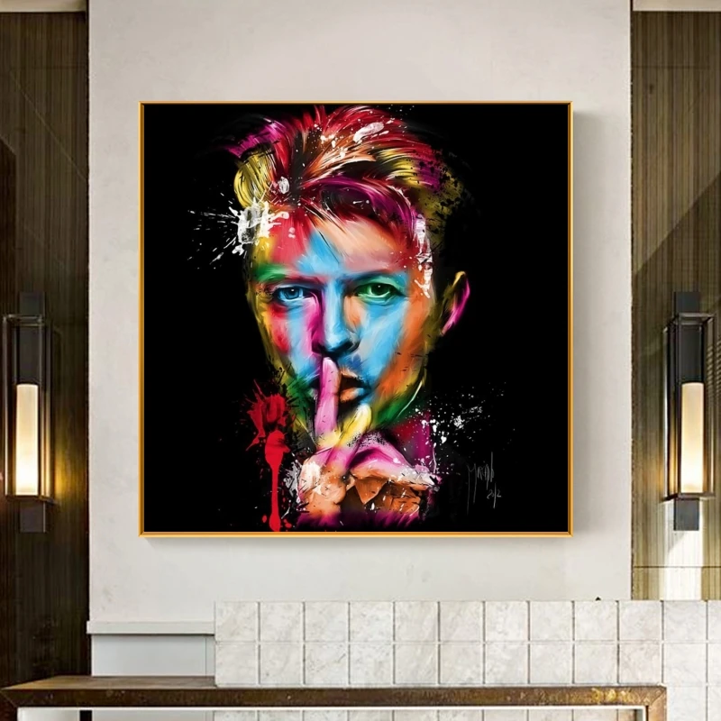 Famous Rocker David Bowie Oil Painting on Canvas Bar Wall Art Pictures Portrait Posters for Living Room Home Decor (No Frame)