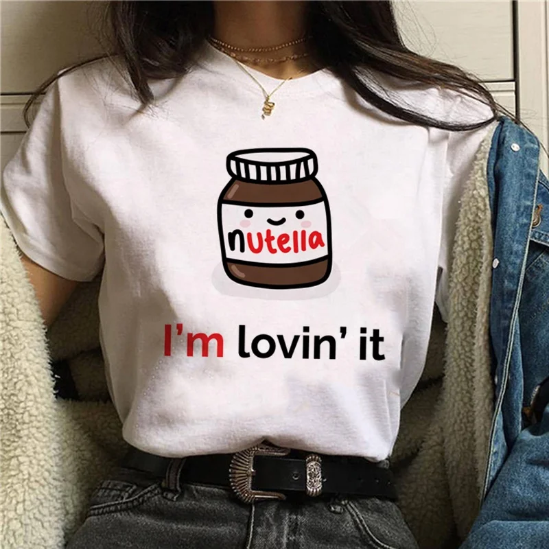 
ZOGANKIN New Summer Women T Shirt Nutella tshirt Cartoon Print T-shirt Custom tshirts Funny Tops Tee Summer Femme Ladies Shirts 