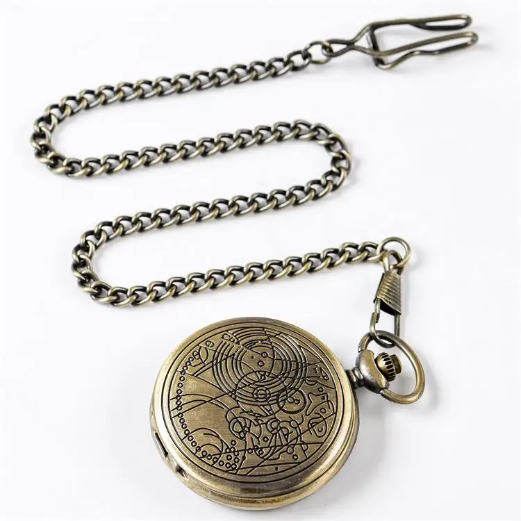 Wholesale Jewelry Necklace Clock Vintage Steampunk Accessories Dr Who Pocket Watch with Chain for Men Gift