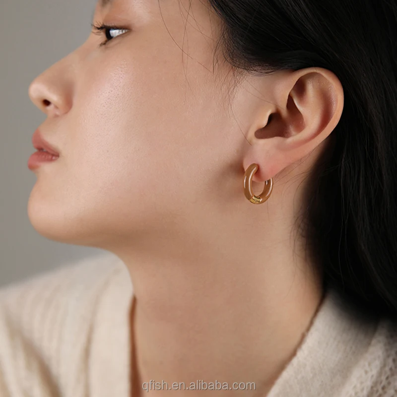 Wholesale Stainless Steel Multi Colors Circle Round Earring 18k Gold Plated Enamel Dripping Oil Hoop Earrings