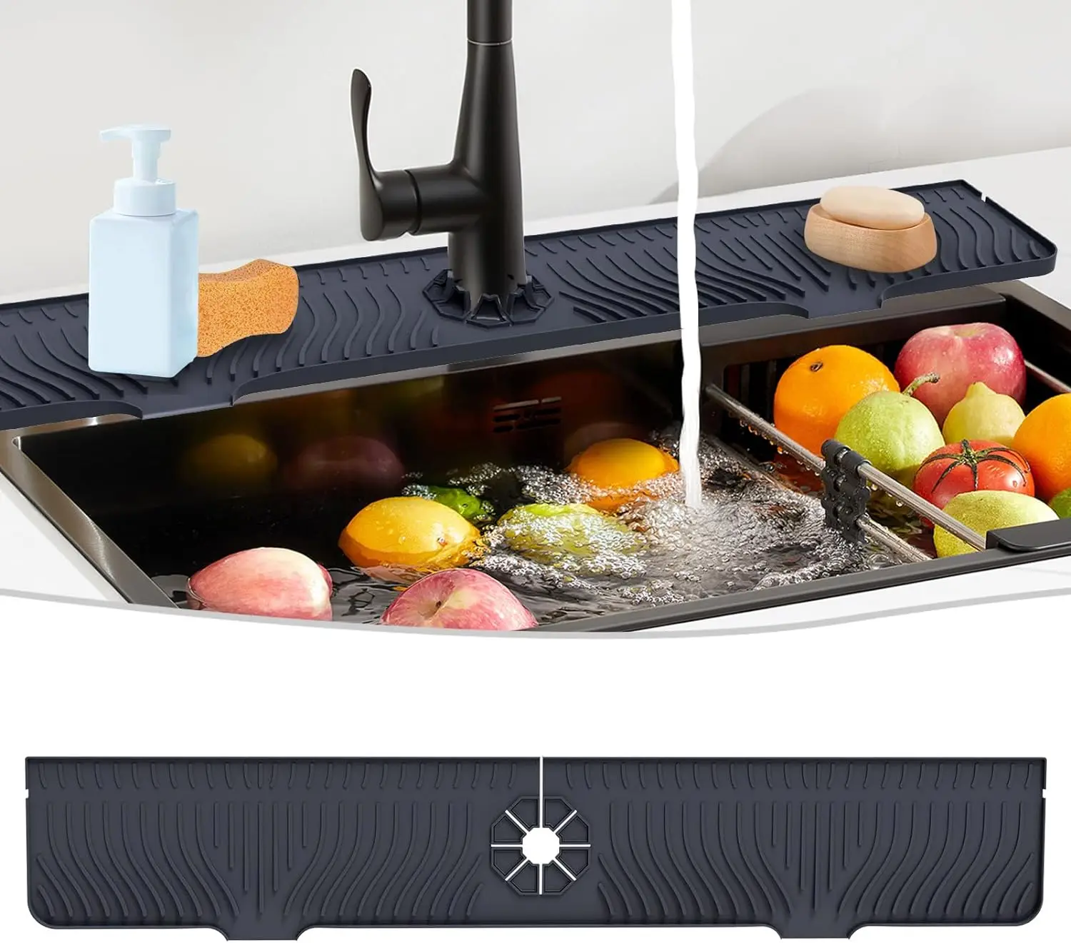 Silicone Faucet Splash Mat, Silicone Splash Guards, Sink Cover for Counter Space, Water Management & Countertop Protection