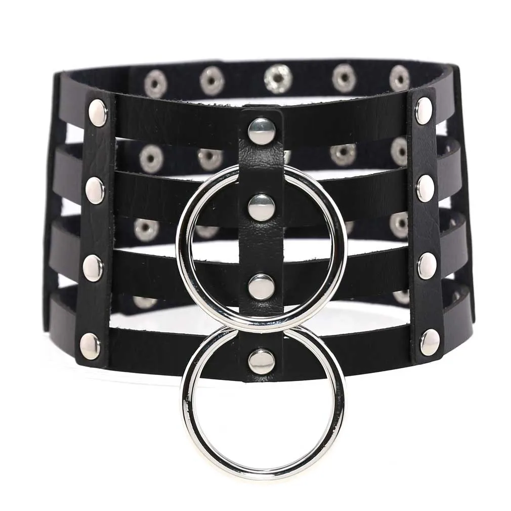 NC-103 Wholesale Gothic Women Circle Short Neck Jewelry Multi 4 Rows Circle PU Leather Choker