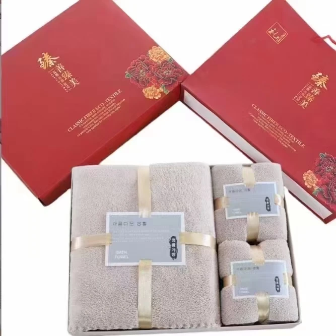 Custom Hot Sell Coral Fleece Towel Gift Box Set High Density Absorbent Soft Coral Fleece Bath Face Towel Promotional Gift Sets