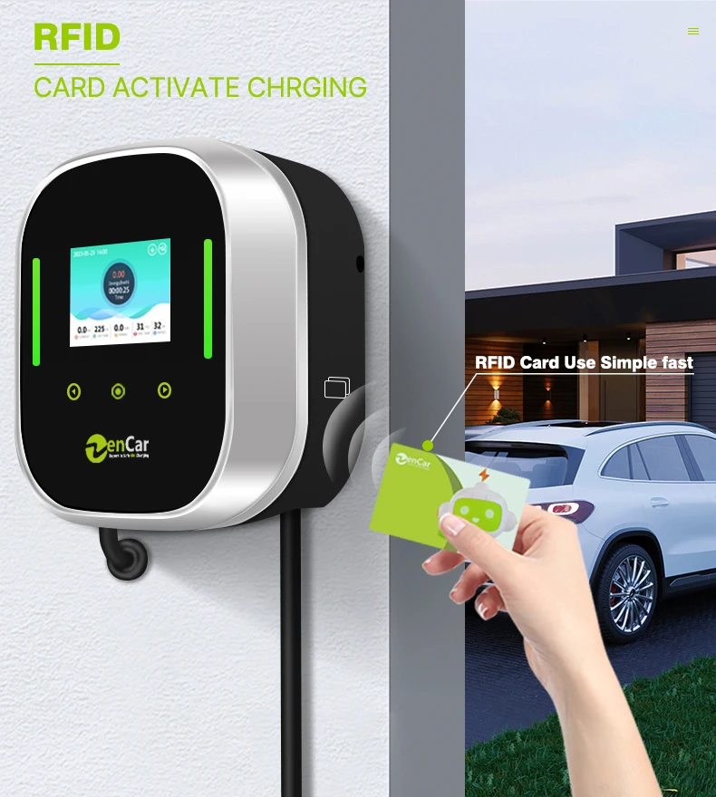 Zencar 32A EV Charging Station 7KW J1772 type 1 Wall Mounted Charger Basic version with RFID Cards
