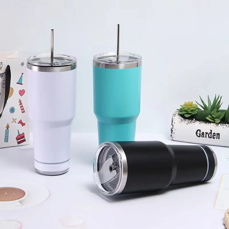 Topnovo new design double wall vacuum customized stainless steel 30oz tumbler with bluetooth