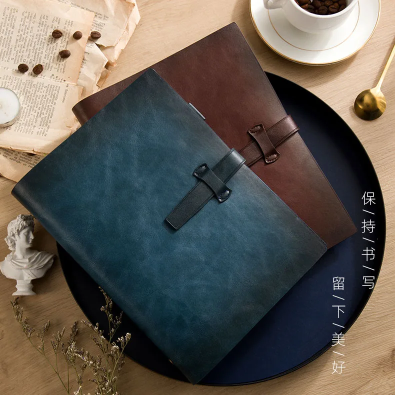 A5 A6 custom Vintage Second Layer Cowhide Handmade genuine leather Removable Business Loose-leaf diary journal Buckle Notebook