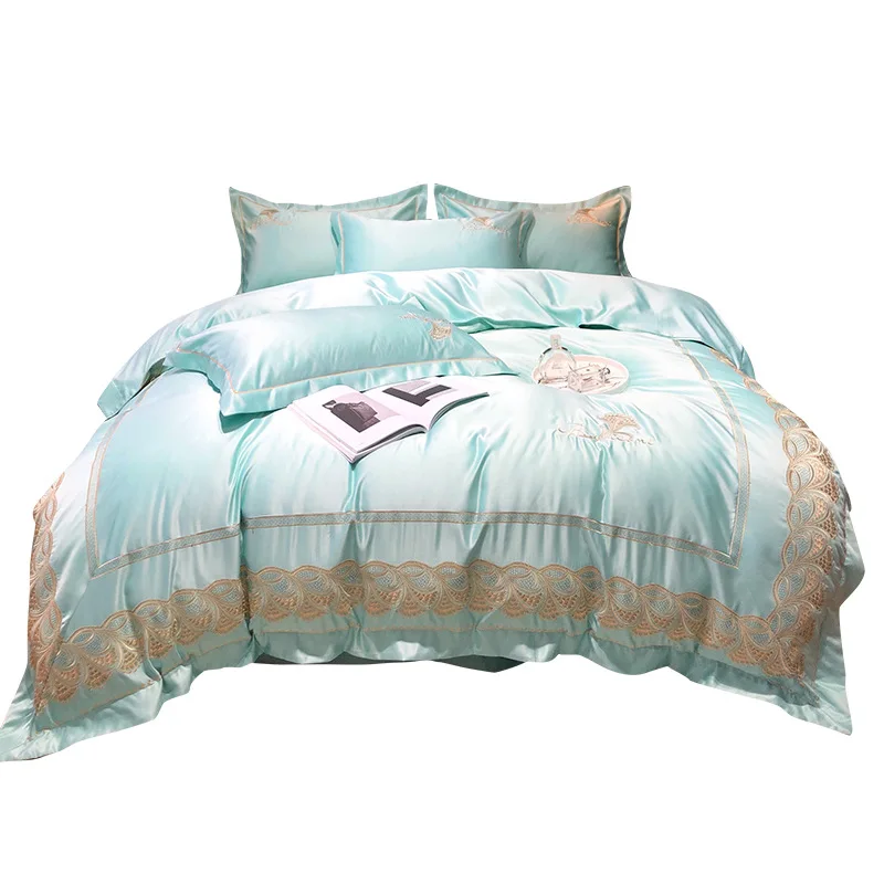 
European-Style Cotton Washed Silk Embroidery Four-Piece Set 1.8M Bedding Spring and Summer Lace Quilt Cover Bed Sheet Fitted 