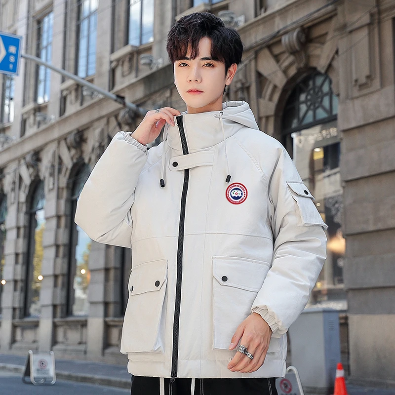 2024 Модная брендовая мужская уличная куртка высокого качества толстая белая утка с капюшоном теплая