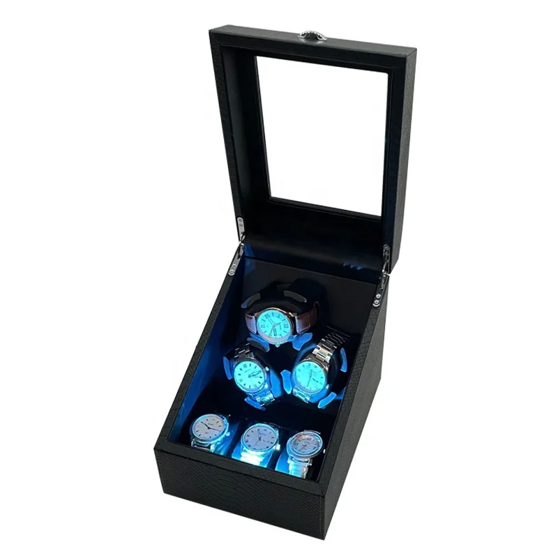 Watch Winder Box Automatic Watches Box Storage Dustproof Mechanical Watch Case PU Leather Safe Box LED Ambient Light USB Power