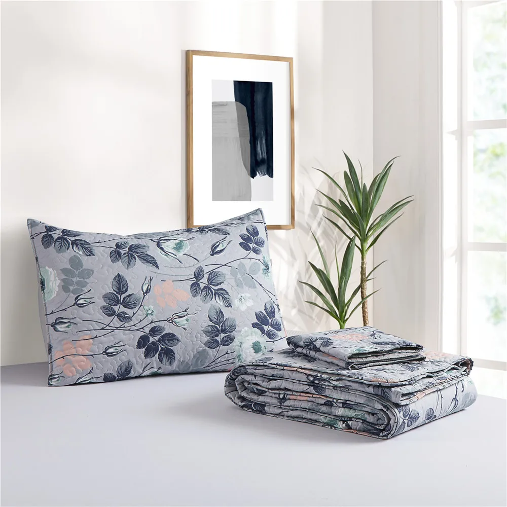 BORYARD Quilt Bedspread Set Floral Printed Stitching Queen King Size Quilted Quilt Colchas