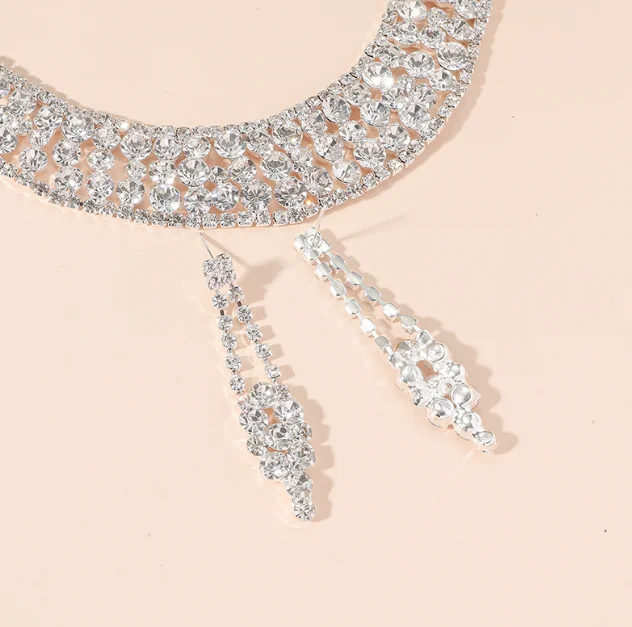 Fashion Claw Chain Water Diamond Necklace Earring Set Cross border Supply Evening Dress Full Diamond Necklace Accessories