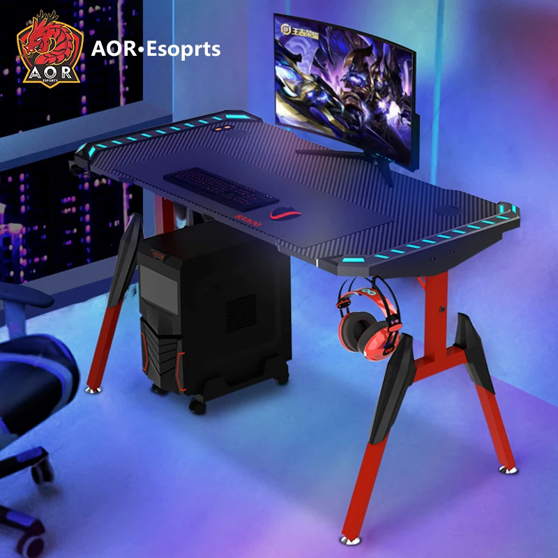 Aor Esports hot sale custom study and racing computer pc gaming desk with rgb led