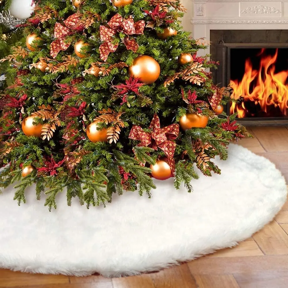 White Christmas Tree Skirt Hotsale Faux Fur Christmas Tree Skirt XMAS Fluffy Tree Skirts for Christmas Decoration