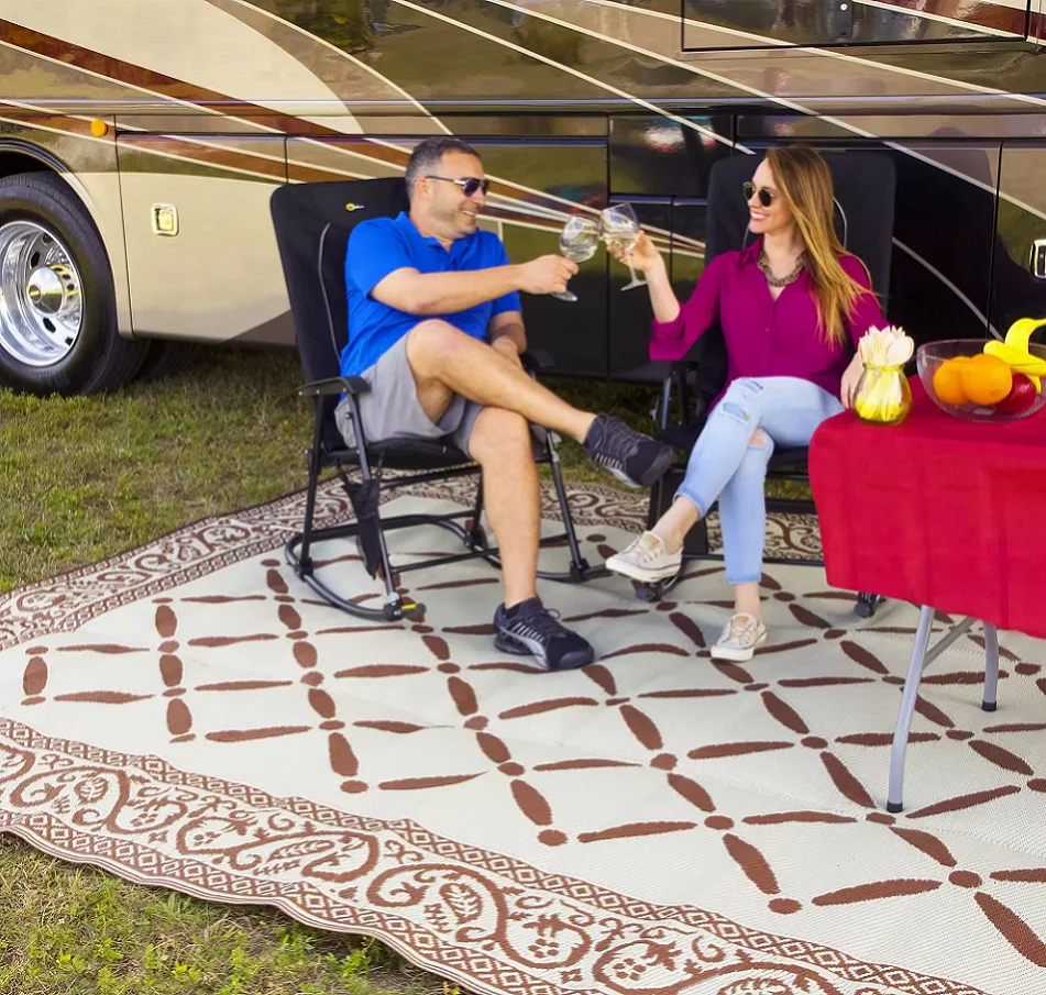 ZNZ Outdoor Recycled Reversible Plastic Rug Mat Blue Waterproof RV Mat